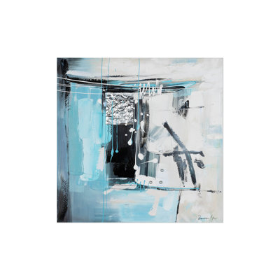 Hand -painted Hieroglyphic Turquoise Acrylic Painting