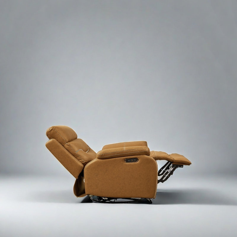Toderita Dual Motor Power Swivel Recliner Chair, Yellow Brown Fabric