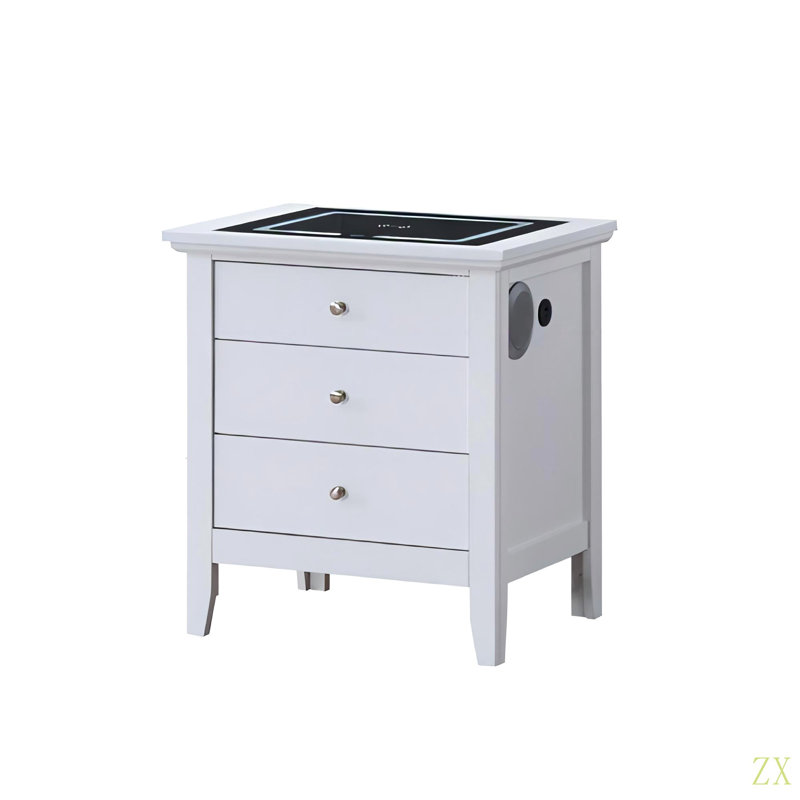 Table de chevet 3 tiroirs Hammond pour chambre à coucher, salon, placard, Blanc/Noir