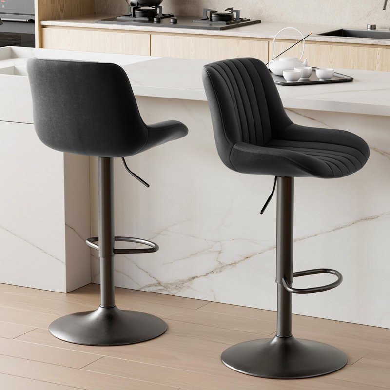 Swivel Upholstered Adjustable Height Counter Stool with Metal Frame, Black