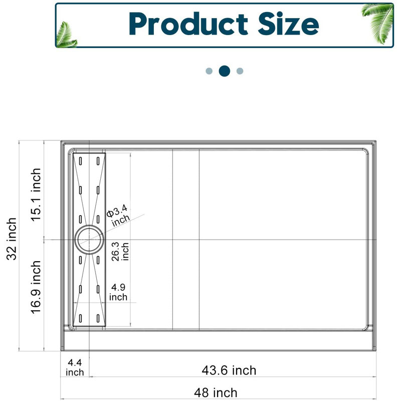 Base de douche simple l 48 po x P 32 po, À gauche