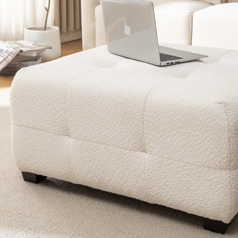 Repose-pieds rembourré Ashyiah, Beige Boucle