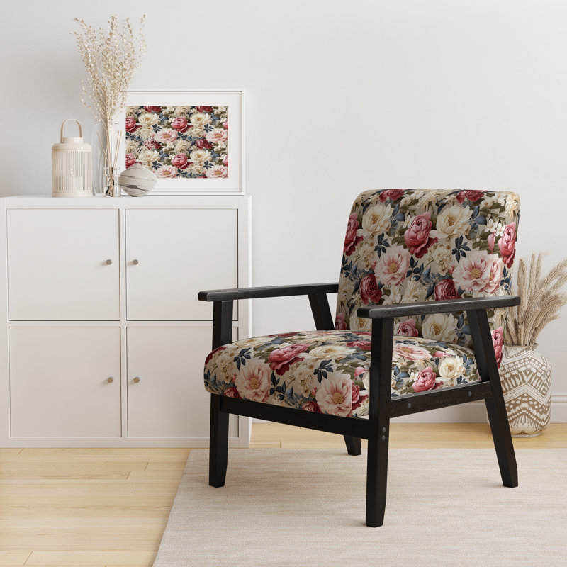 Fauteuil d'appoint en velours D, Jardin de pivoines floral antique rose V