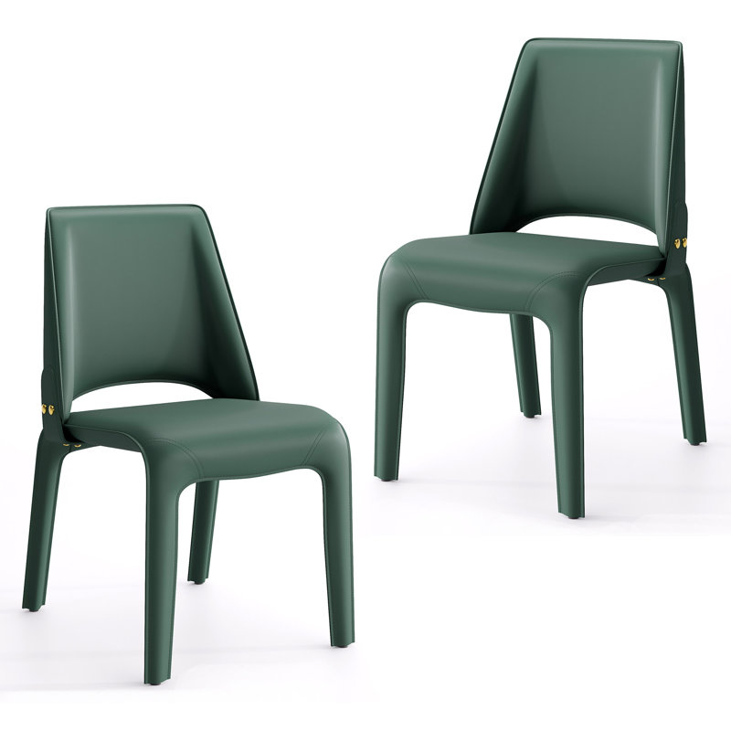 Saddle Leather Dining Chair Upholstered Side Chair With Padded Seat, Armless Vanity Chair With Metal Frame For Dining Living Room Vanity Office, Green