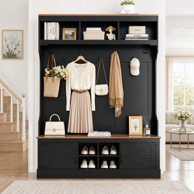 54.3 " Wide Hall Tree with Shoe Storage and Shelves