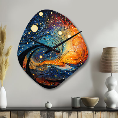 «Colorful Meditation Transcendence Dot I - Horloge de méditation asymétrique en métal, horloge murale de forme irrégulière traditionnelle