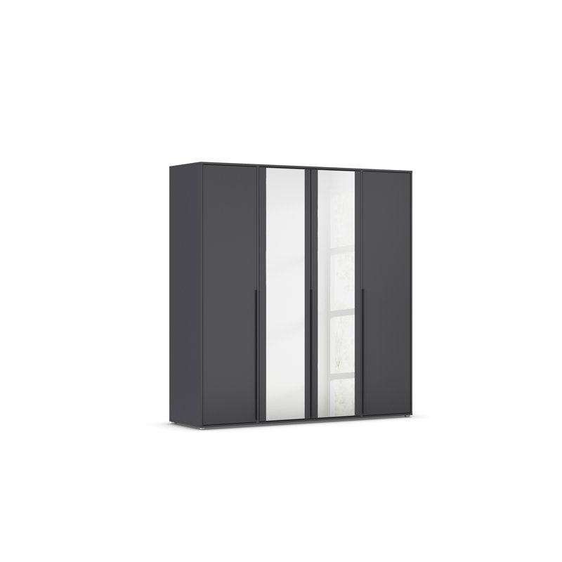Hinged door wardrobe NAGata with modern handles with mirror, Grey Metallic, 194cm H x 140cm W x 53cm D