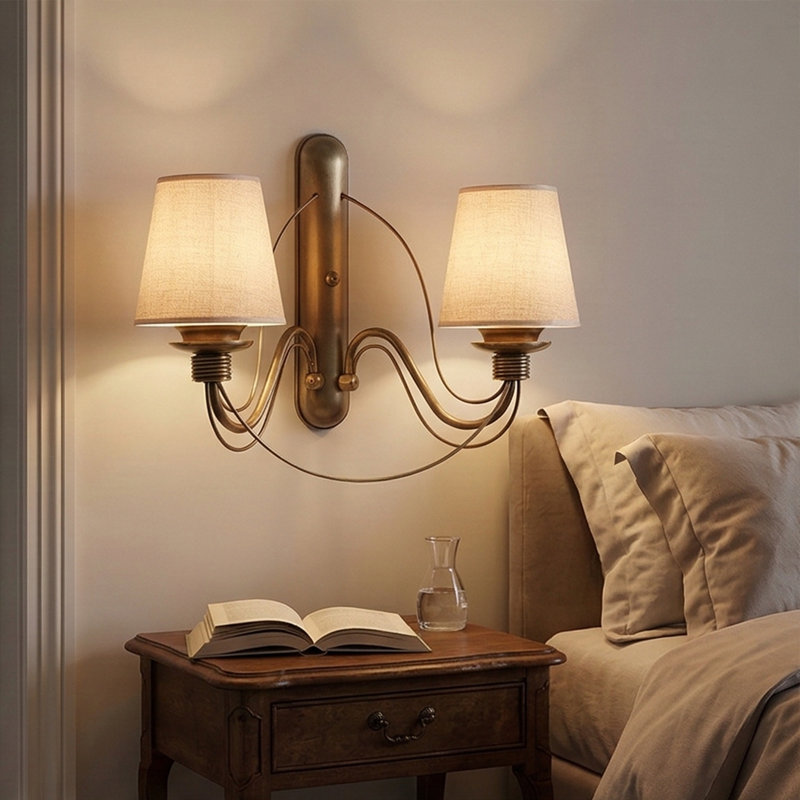 Elegant Curved Wall Sconce With Fabric Shades