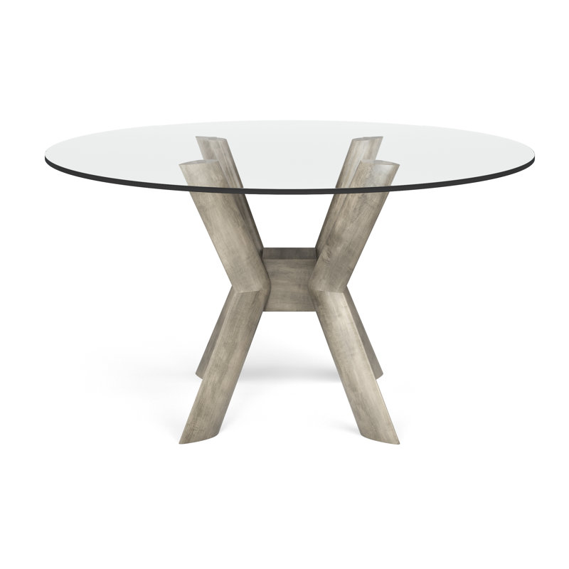 Gysbert Round Glass Top Solid Wood Base Dining Table, 48" W x 48" L, Nantucket