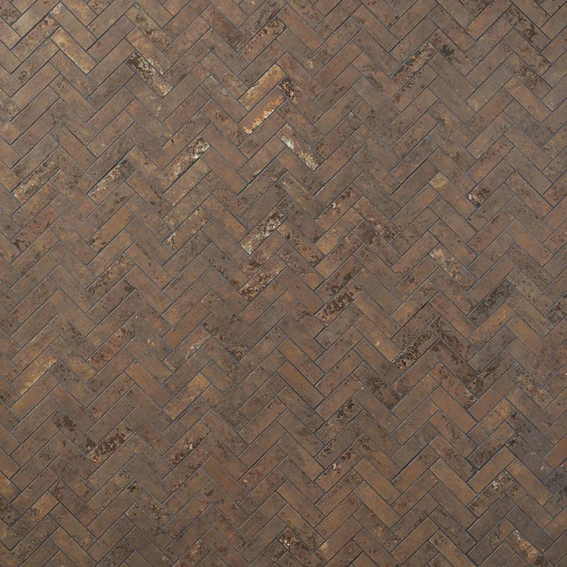 Portrait Herringbone Matte Porcelain Mosaic, Copper