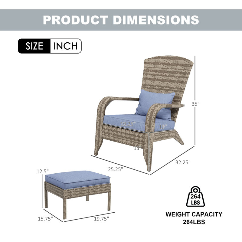 Chaise Adirondack avec repose-pieds Outsunny, Brun clair / Bleu