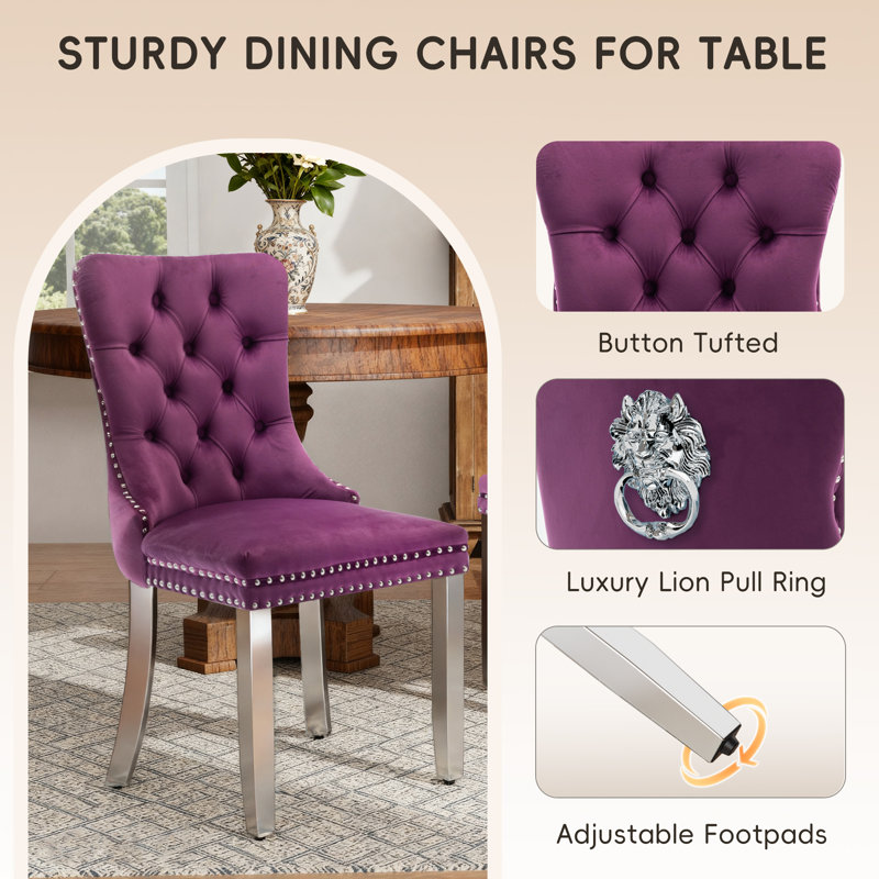  Modern Tufted Velvet Upholstered Dining Chairs Kitchen Chairs (Set of 2), Purple