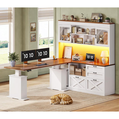 69" L Shaped Standing Desk with 4 Drawers