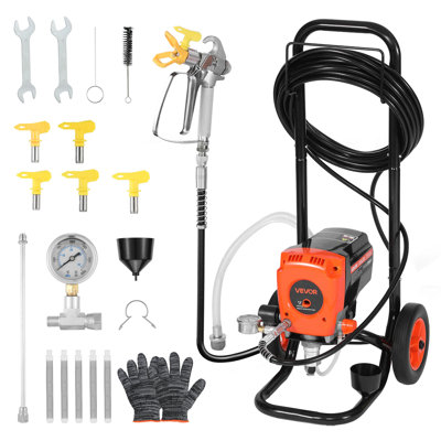 Support pour pulvérisateur de peinture sans air, pulvérisateur sans air à haute pression 900W, 3300PSI avec chariot, brosse de nettoyage, tuyau, tige d'extension, buses, machine de peinture par pulvérisation électrique pour l'intérieur ou l'extérieur de la maison