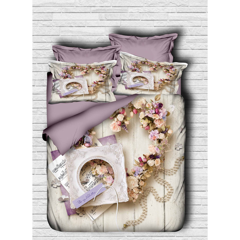 Ensemble de housse de courtepointe luxueux très grand, lilas et blanc, 94,5 po x 86,6 po | Tige 100% microsatine de polyester, dessous 100% coton | Impression 3D de haute qualité, lavable à la machine, fermeture à glissière et taie d'oreiller, concep