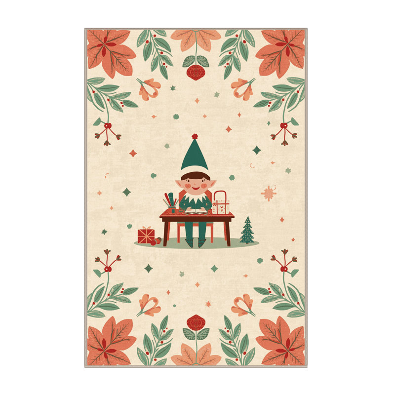 Soft Plush Fedele Christmas Modern & Contemporary Abstract Area Rug in Beige – Beige Binding, 2x5
