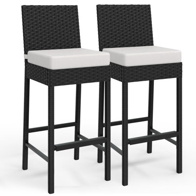 Patio Barstools With Cushions, Outdoor Bar Stools , Outdoor Bar Height Stool Set Armless for Backyard, Poolside