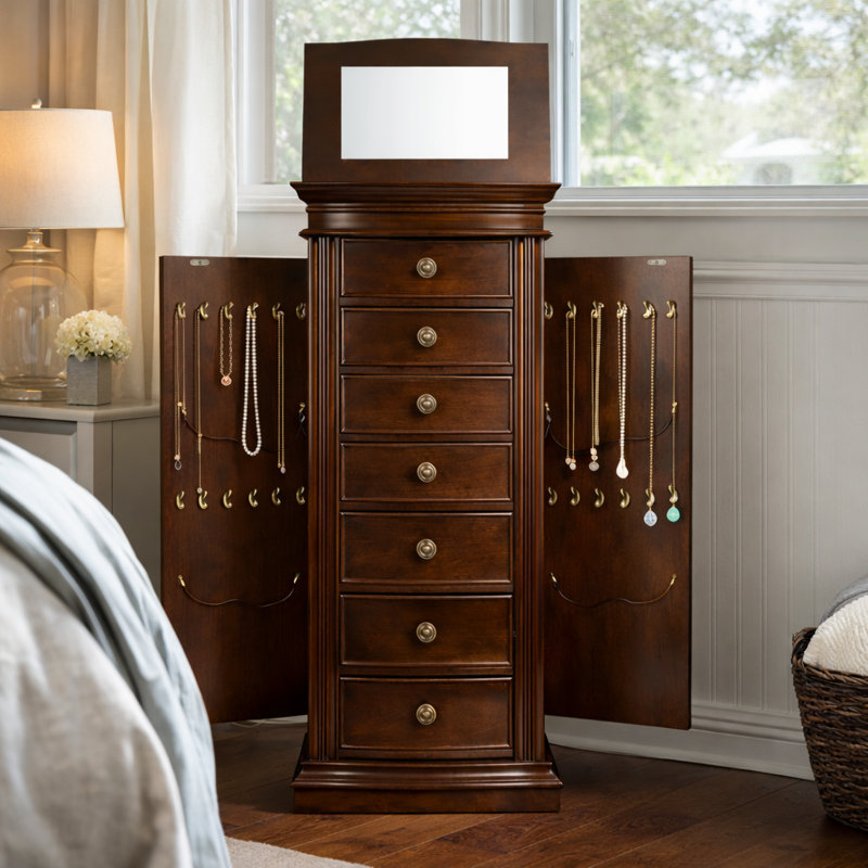 Armoire pour bijoux avec miroir Aitkin, Brun
