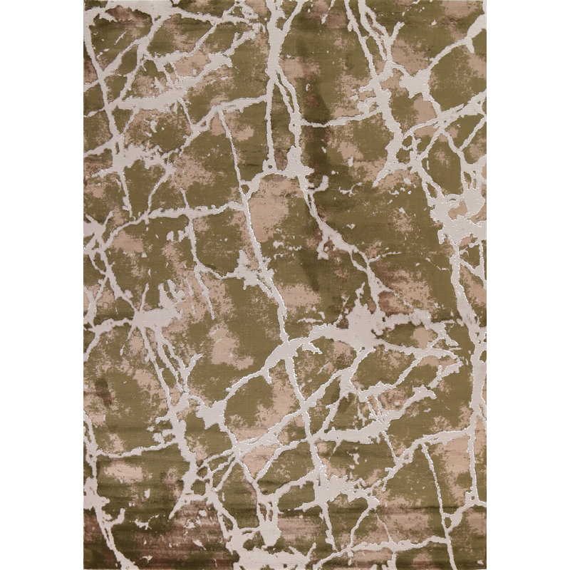 Tapis oriental abstrait vert transitionnel 2X3, Rectangle 9 pi 2 po x 12 pi 6 po