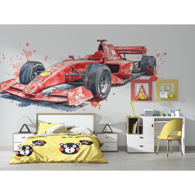 Watercolor Race Car Wall Mural Kids Room Formula Car Wallpaper Boys Decor 265Mv