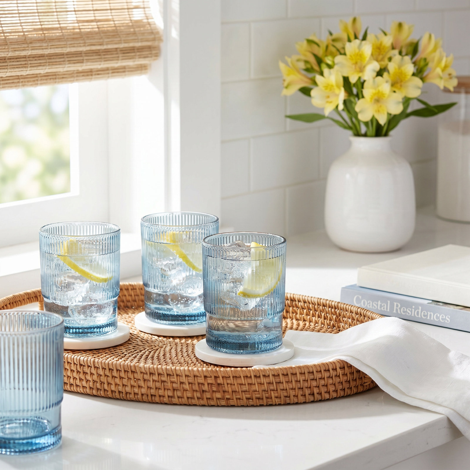 Noho Ribbed Drinking Glass, Blue, 12.85