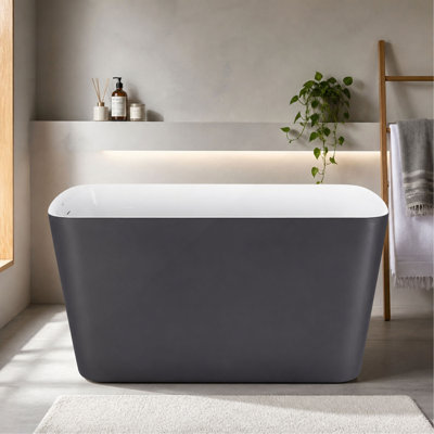 Baignoire, baignoire profonde autoportante de style japonais de 47 pouces avec siège intégré en gris mat