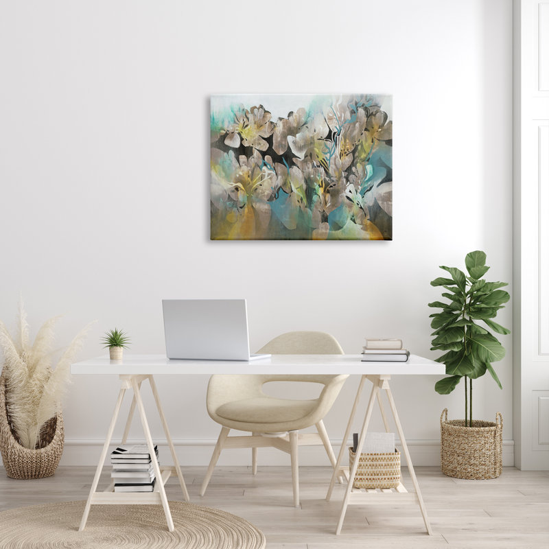 Champ floral avec formes de pétales ronds - peinture, H 30 po x l 40 po x P 1,5 po, Toile tendue