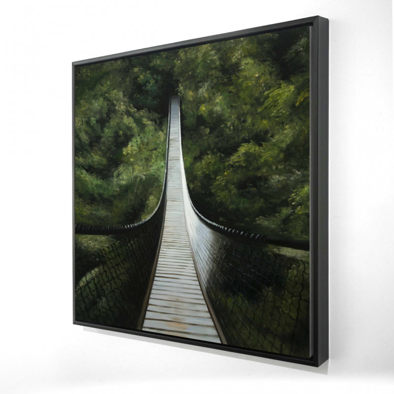 Gray Modern Framed Canvas - Suspended Bridge in Forest Decor