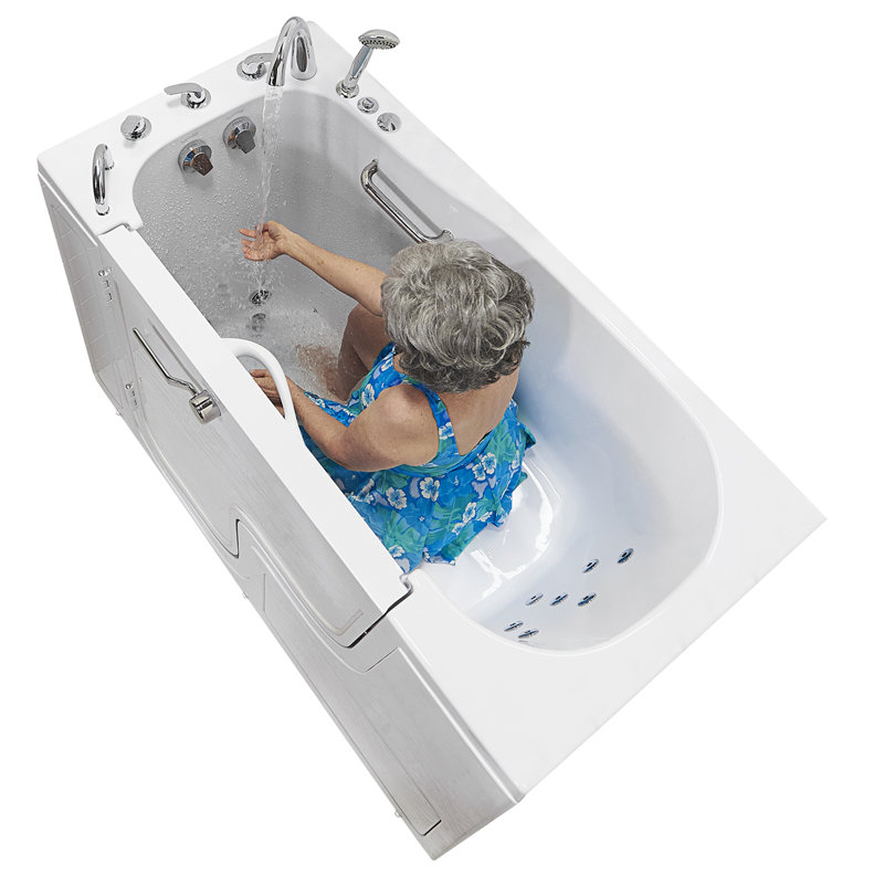 Ella Wheelchair Transfer 30"x60" Acrylic Hydro Massage Walk-In Bathtub with Left Outward Swing Door, 5 Piece Fast Fill Faucet, 2" Dual Drain