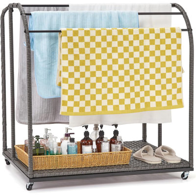 Porte-serviettes de piscine extérieur 5 barres avec roulettes