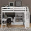Lit mezzanine double avec bureau et tiroirs, armoire et escalier de rangement-387098187