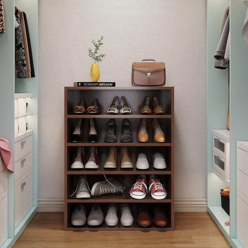 Latitude RunÂ® Shoes Rack, Free Standing Wood Closet Organizer Unit, Walnut, 31.5" H x 21.7" W x 12" D