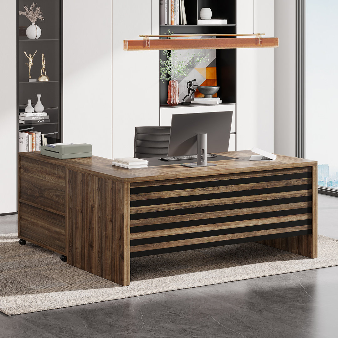 Biondi L-Shaped Executive Desk with File Cabinet Latitude Run®