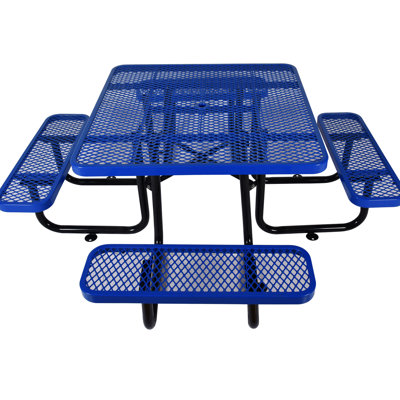 Table de pique-nique 46 po carrée en acier bleu pour l'extérieur