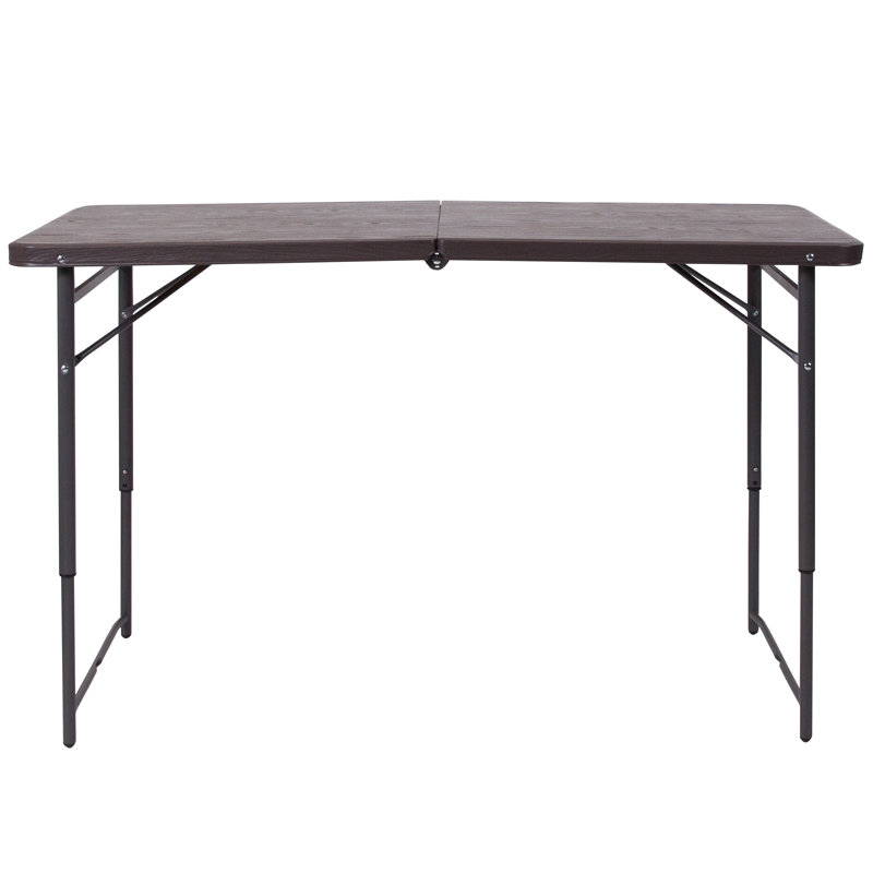 Height Adjustable Bi-Fold Dark Gray Plastic Folding Table with Carrying Handle, Brown