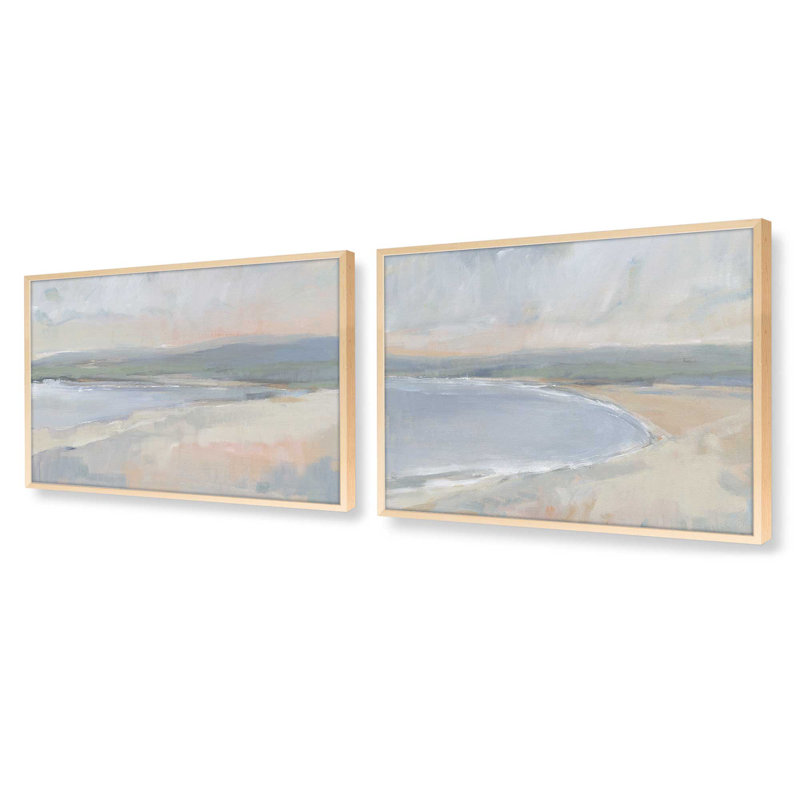 Hazy Beach at Dawn, ensemble de 2 impressions dans un cadre, Érable brut encadré, H 19,5 po x l 49,5 po x P 1,25 po