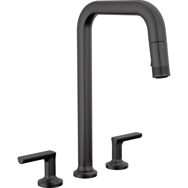Kintsu® Widespread Pull-Down Faucet With Square Spout, Matte Black, Lever Handle