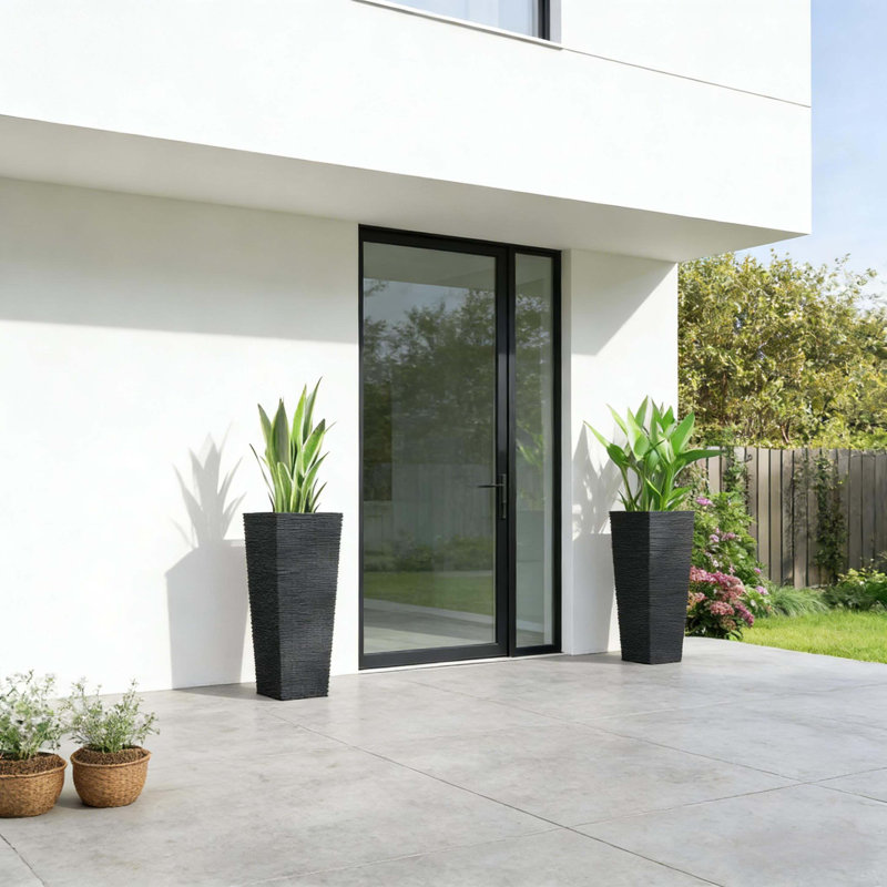 Set Of 2 Flower Pots,Tall Planters,Flower Boxs, Black