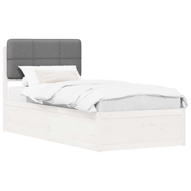 Solid Wood Bed Frame, 80 x 190cm, Light Grey/White