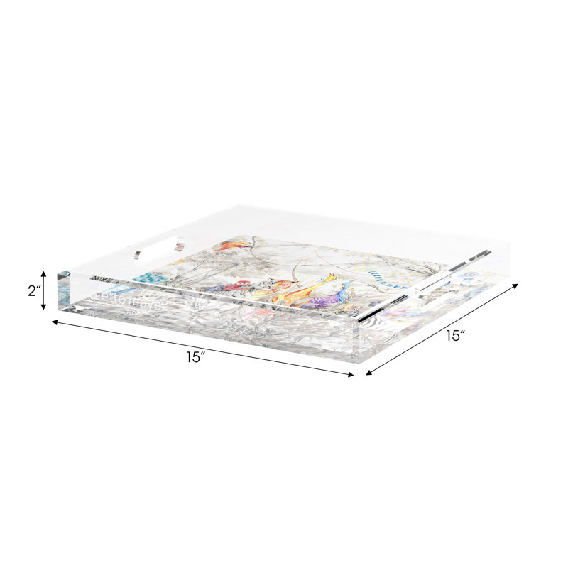 Arcadia Tiger And Zebra Scene Acrylic Square Decorative Tray, 2" H x 12" W x 12" D