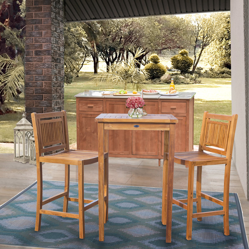 2 - Person Teak Wood Patio Dining Set with Square Table