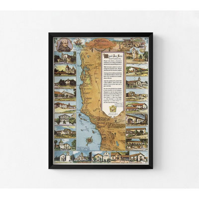 California Missions, Antique California Historic Poster Print, USA History Wall Decor, Rustic United States Historical Poster Print