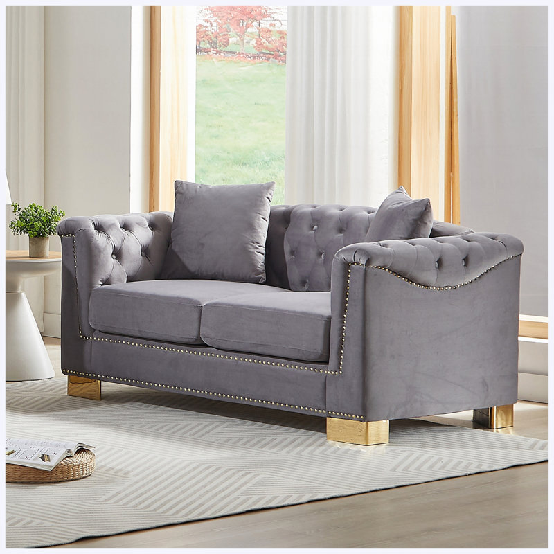 Canapé-lit 62 po en velours Chesterfield, Grey Velvet