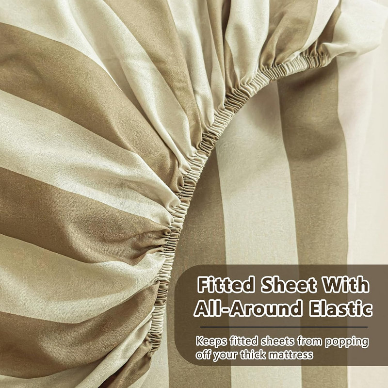 Draps en percale rayée, draps de lit en microfibre douce prélavée à fines rayures, ensemble de draps de style ferme avec poches profondes