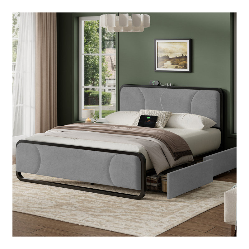Upholstered Bed, Queen, Grey