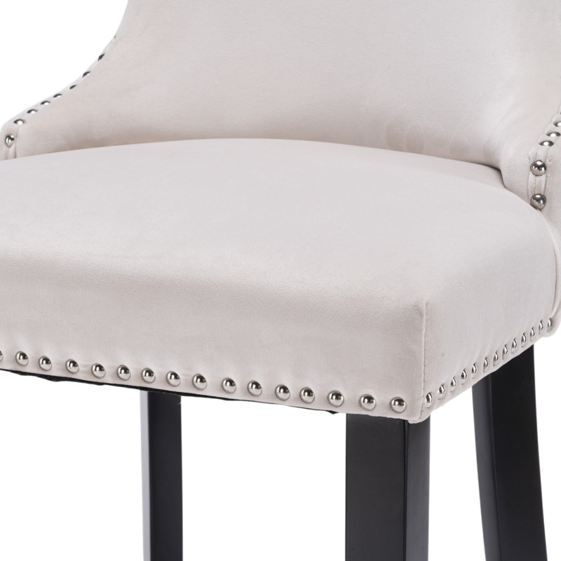 Tabourets de bar rembourrés en velours Seita, 4, Beige