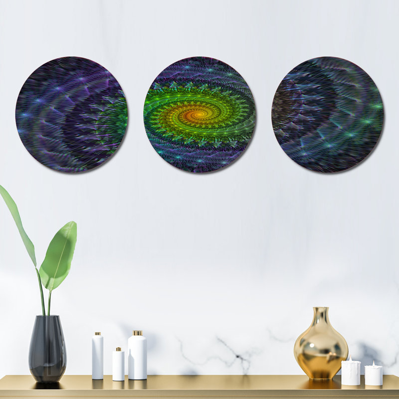 Ensemble de 3 décorations murales spirale fractale