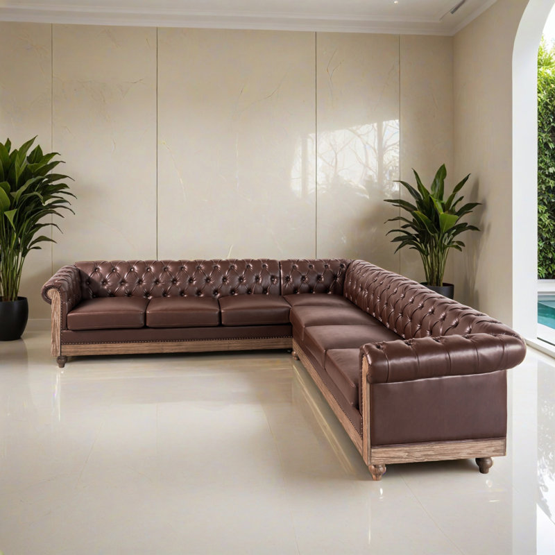 Canapé modulaire en L rembourré avec méridienne pour salon 104,02 ", Bois, Polyester brun foncé