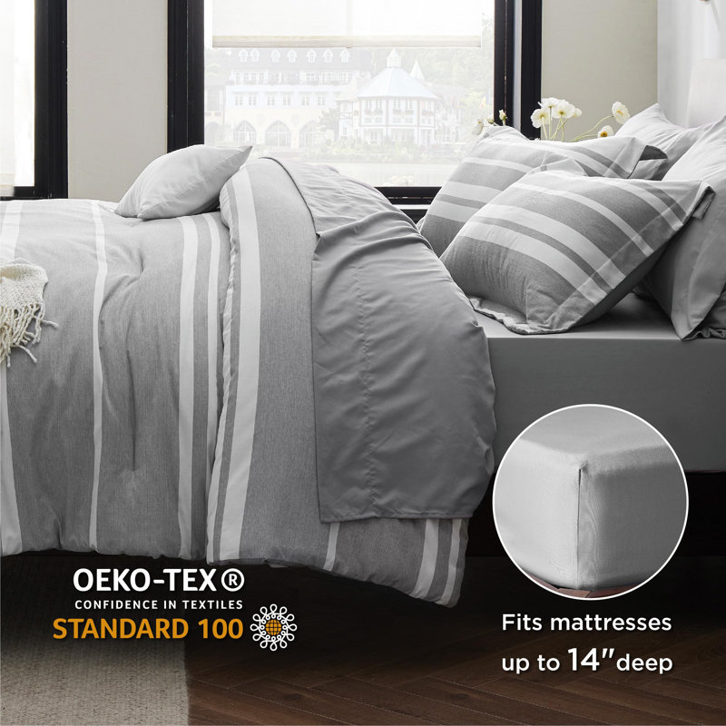 Bedsure Comforter Set, Cationic Dyeing Bed in a Bag with Comforter, Sheets, Pillowcases & Shams, Yellow Striped