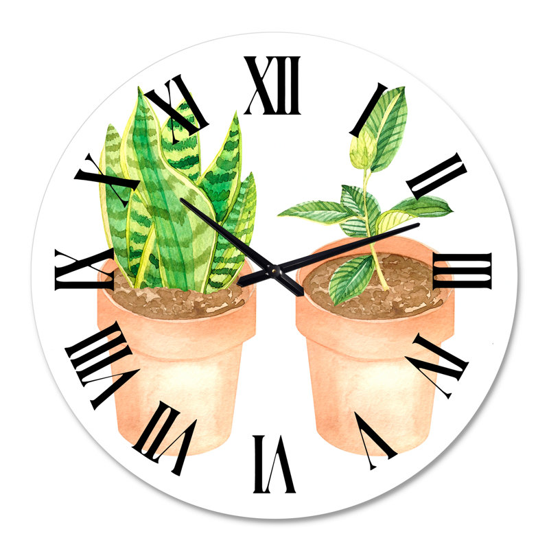 Horloge murale traditionnelle Sansevieria & Ficus, Grand